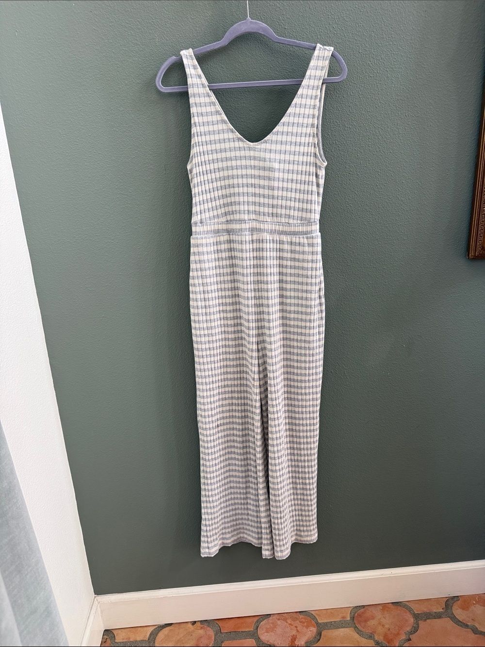 American Eagle Jumpsuit Womens Size M Striped Cropped Wide Leg Overalls